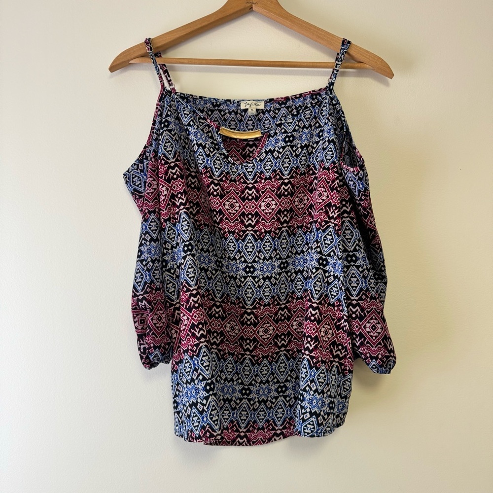 Lily White Paisley Print Peek A Boo Blouse Top Size XL